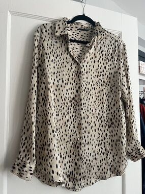 Tahari Cream and Black Spotted Button-Down Blouse